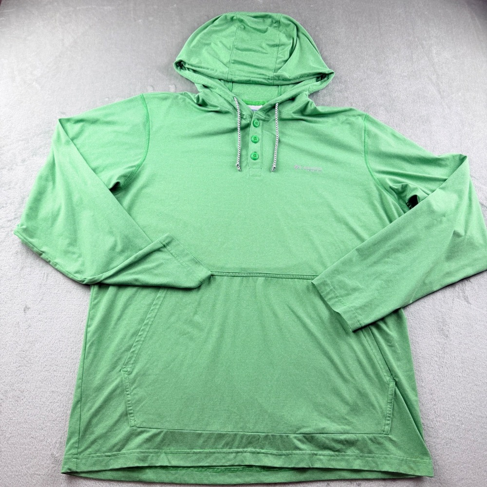Columbia PFG Men's Large Green Striped Long Sleeve Henley Hoodie